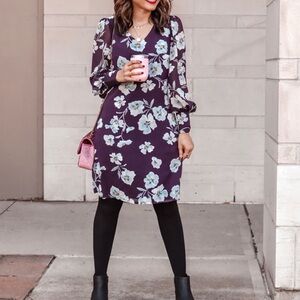 CAbi Floral Long Sleeve Dress - Purple and Blue